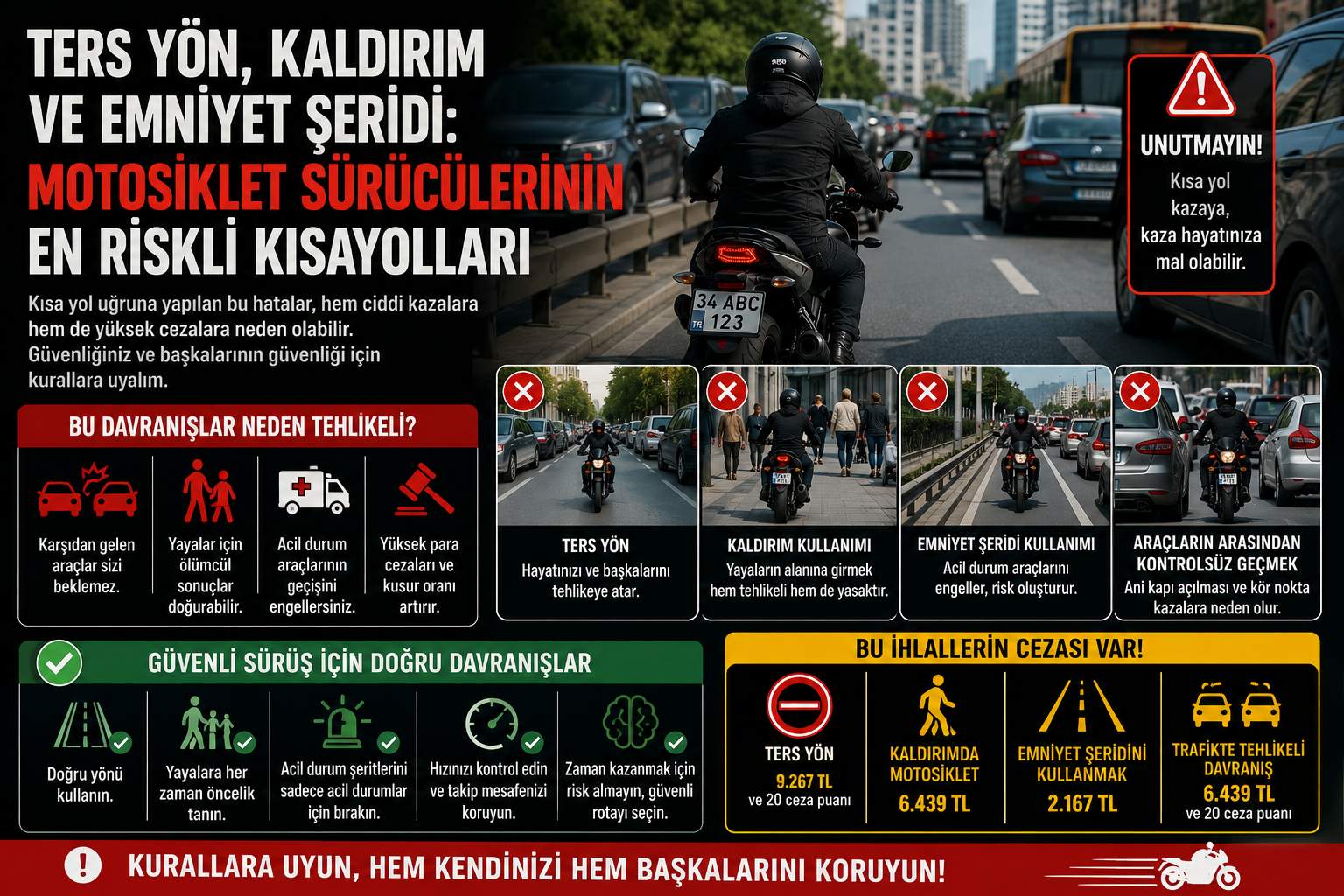 Ters Yön, Kaldırım ve Emniyet Şeridi: Motosiklet Sürücülerinin En Riskli Kısayolları