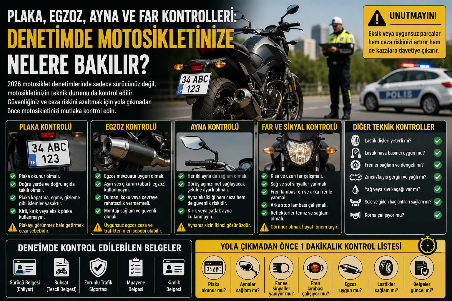 Plaka, Egzoz, Ayna ve Far Kontrolleri: Denetimde Motosikletinize Nelere Bakılır?