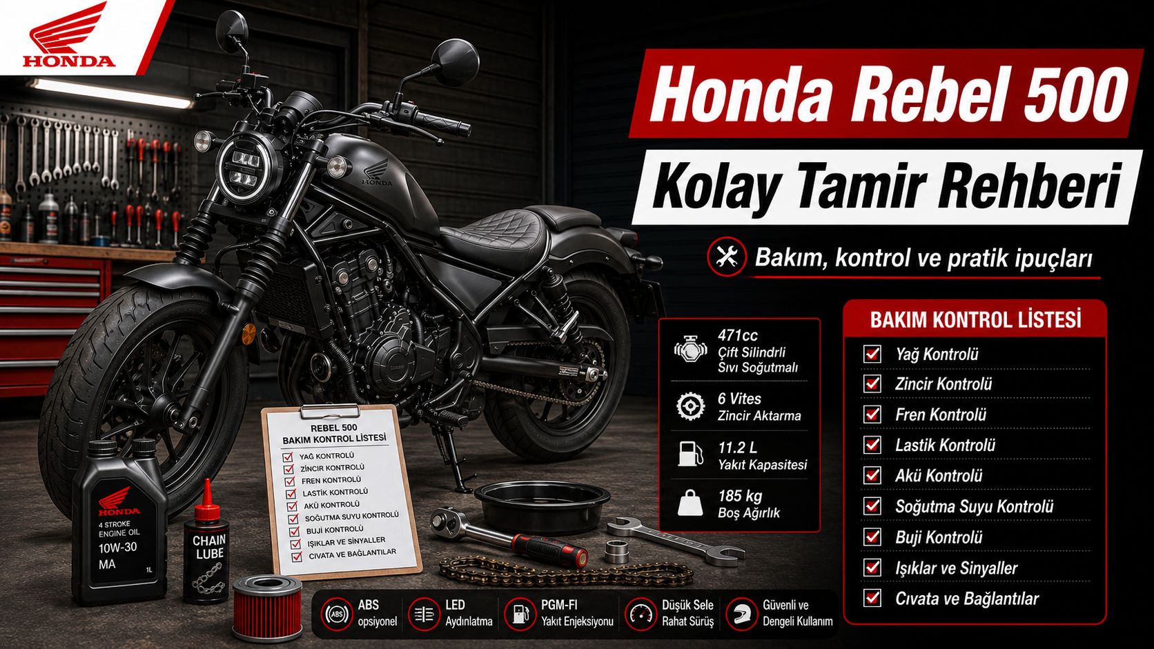 Honda Rebel 500 Tamir ve Bakım Rehberi