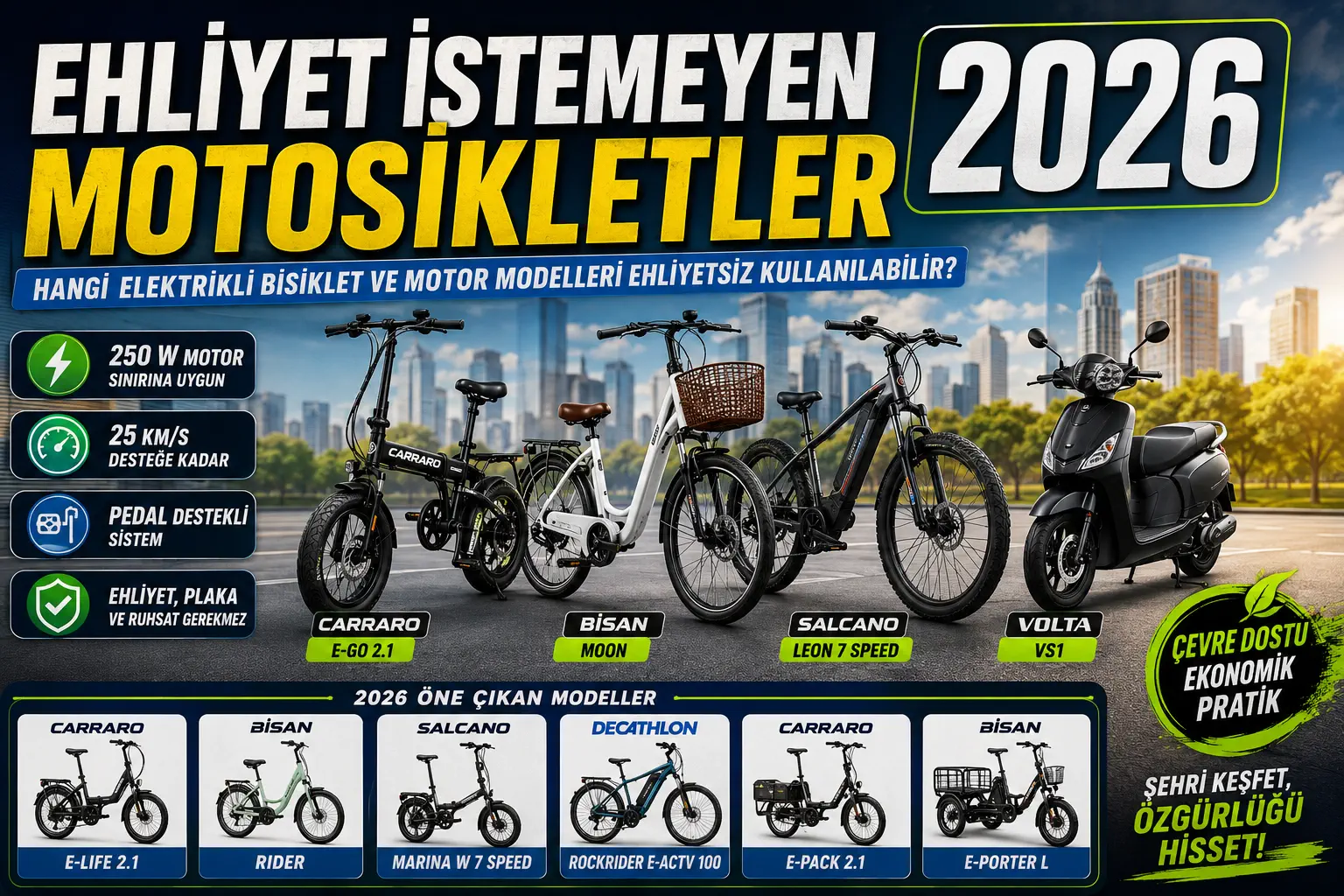Ehliyet İstemeyen Elektrikli Bisiklet Modelleri 2026