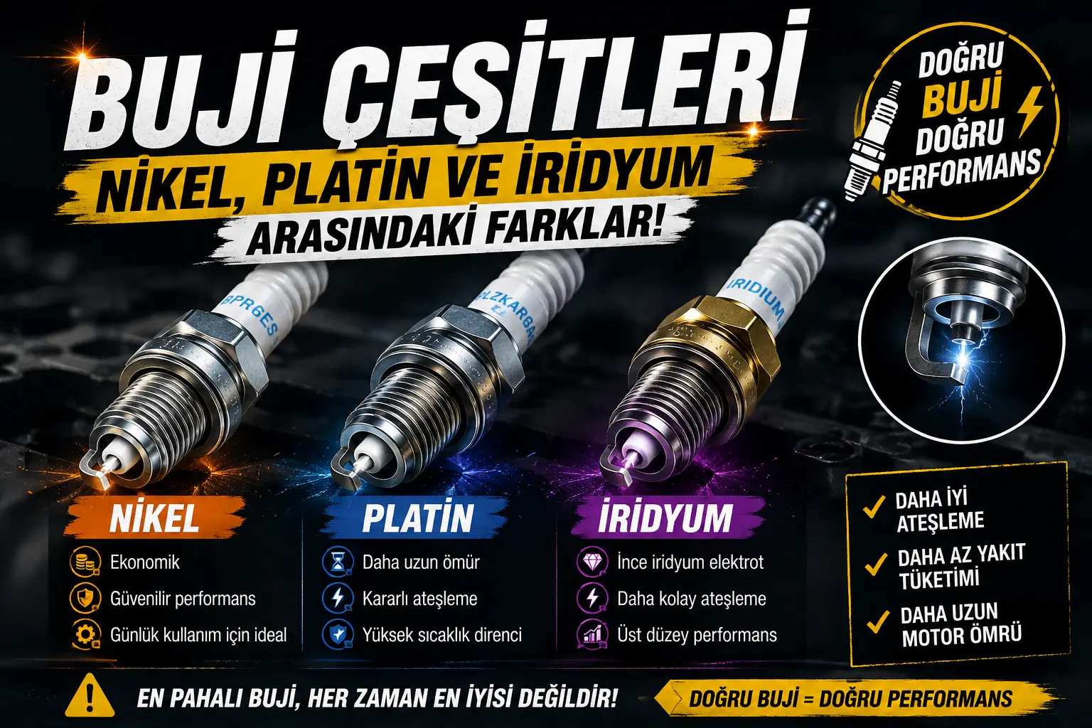Buji Çeşitleri: Nikel, Platin ve İridyum Buji