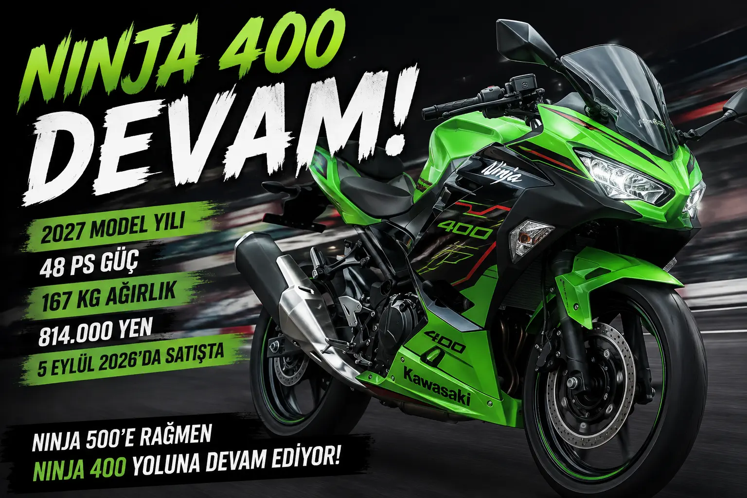 2027 Kawasaki Ninja 400 Resmen Satışa Çıkıyor! 48 PS’lik Model Devam Ediyor