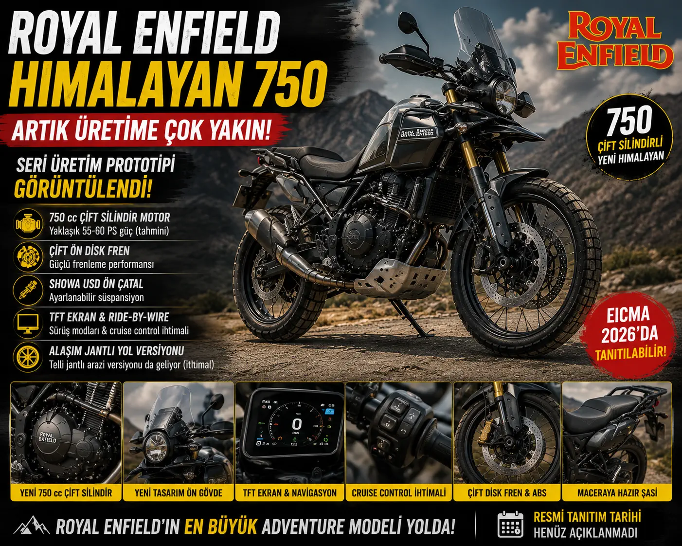 Royal Enfield Himalayan 750 Artık Üretime Çok Yakın: Çift Silindirli Büyük Himalayan Geliyor