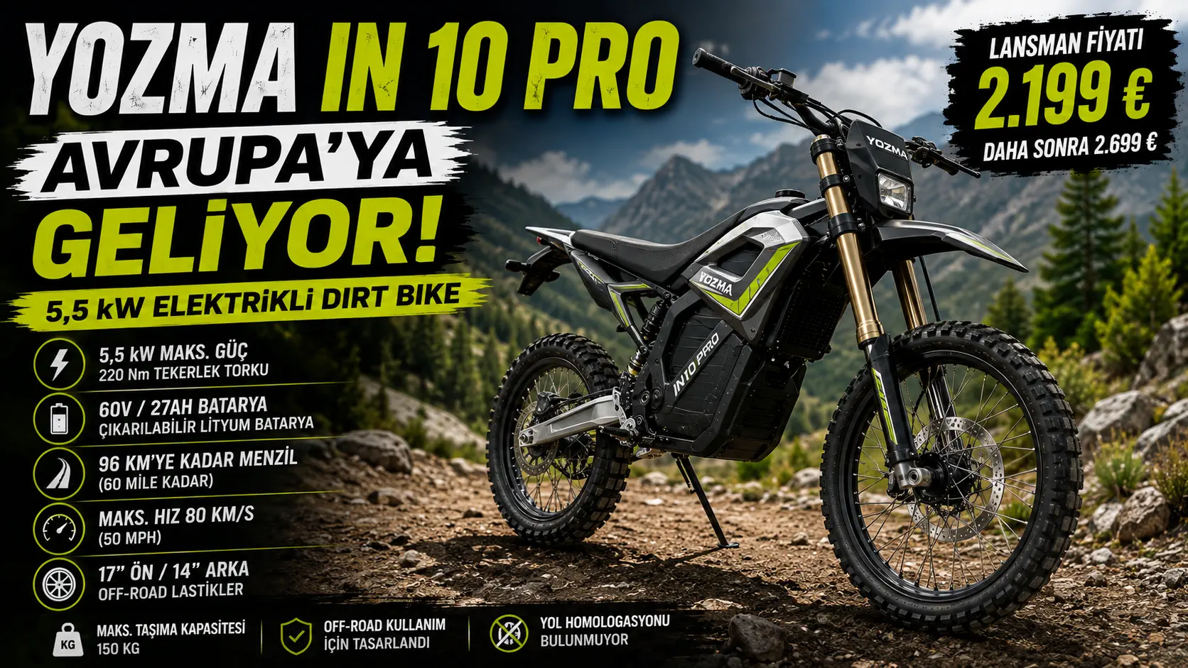 Yozma IN 10 Pro Avrupa’ya Geliyor: 5,5 kW Elektrikli Dirt Bike 2.199 Euro