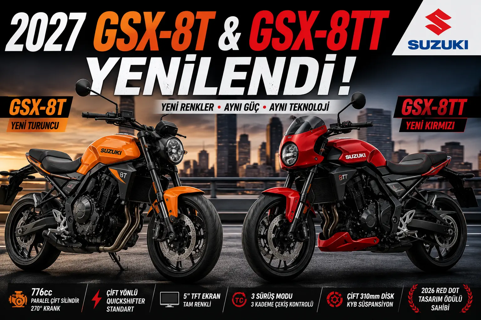 2027 Suzuki GSX-8T ve GSX-8TT Tanıtıldı: Yeni Renkler Geldi