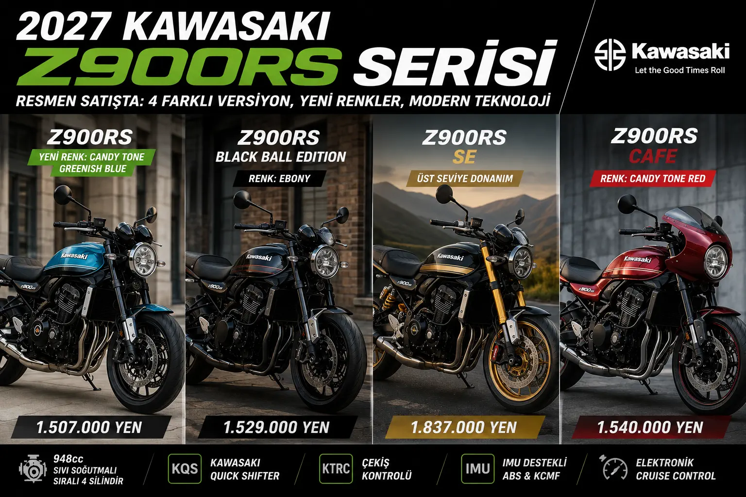 2027 Kawasaki Z900RS Serisi Satışta: 4 Versiyon ve Yeni Renkler