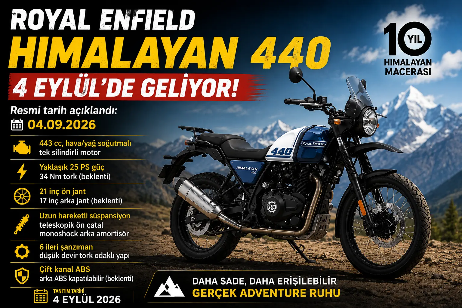 Royal Enfield Himalayan 440 Resmen Geliyor: Tanıtım Tarihi 4 Eylül!