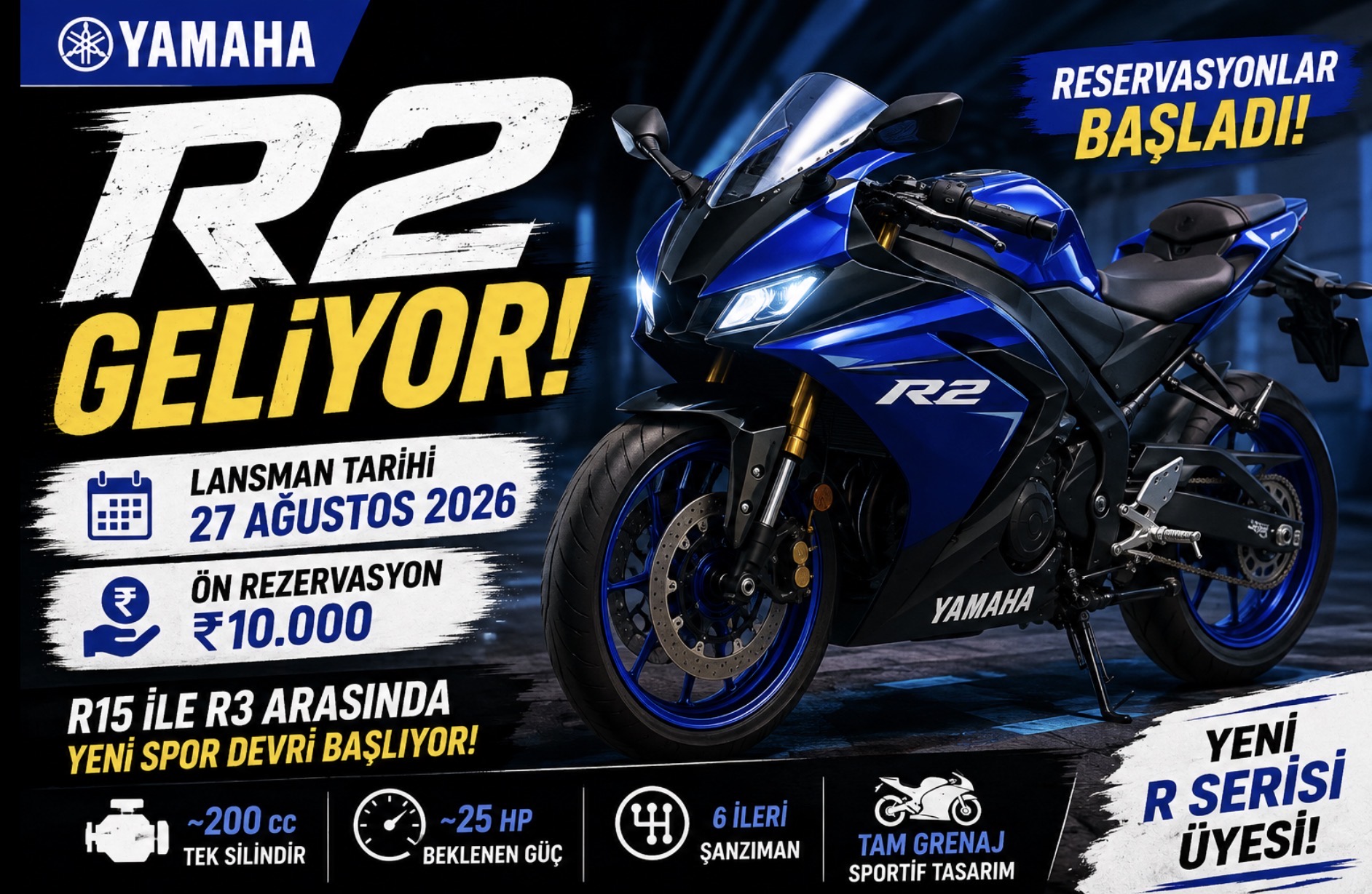 Yamaha R2 İçin Ön Rezervasyon Açıldı: 27 Ağustos Lansmanı İçin Geri Sayım Başladı