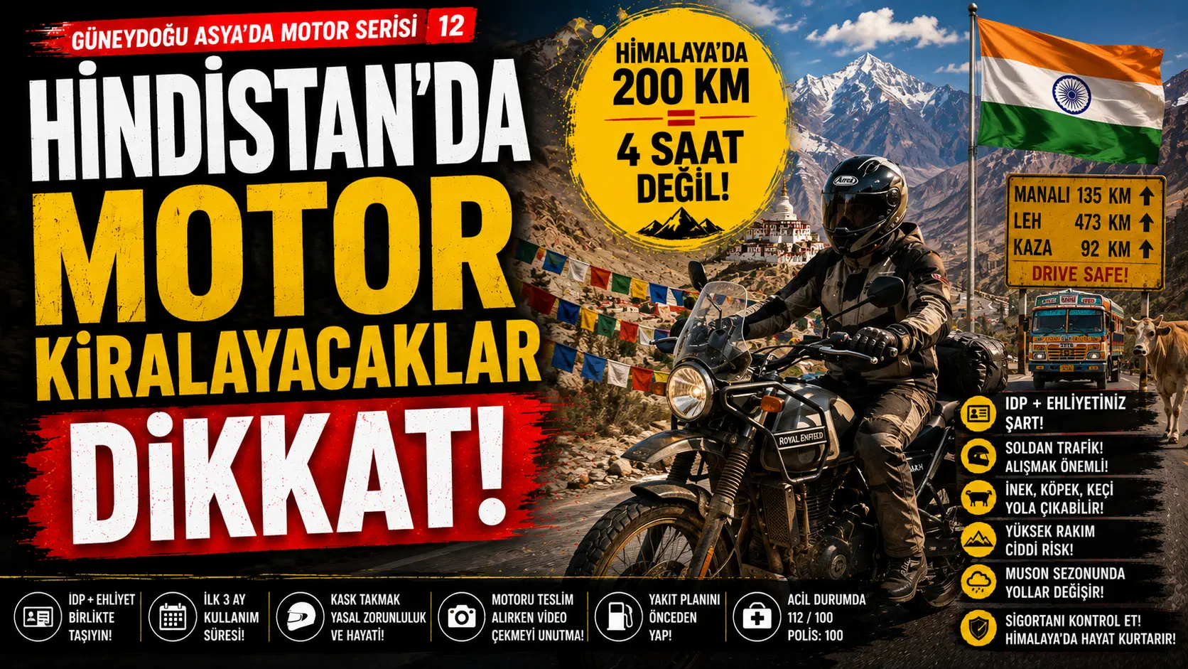 Hindistan’da Motosiklet Kiralayacaklar Dikkat! IDP, Sigorta, Trafik ve Himalaya Rotalarında Bilmeniz Gereken 30 Şey
