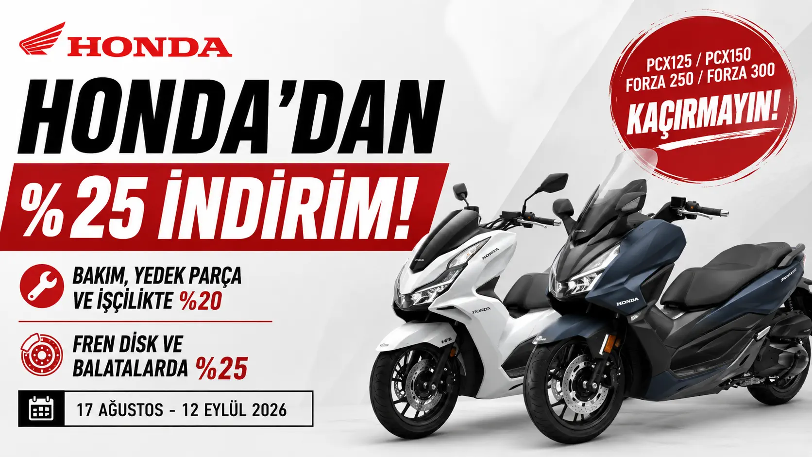 Honda’dan PCX ve Forza Sahiplerine Kampanya: Bakımda %20, Frenlerde %25 İndirim