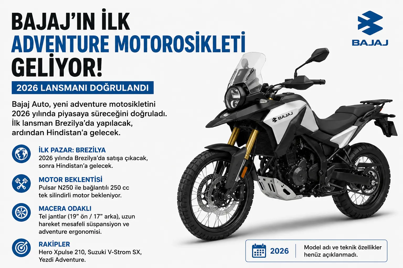 Bajaj’ın İlk Adventure Motosikleti Geliyor: 2026 Lansmanı Resmen Doğrulandı
