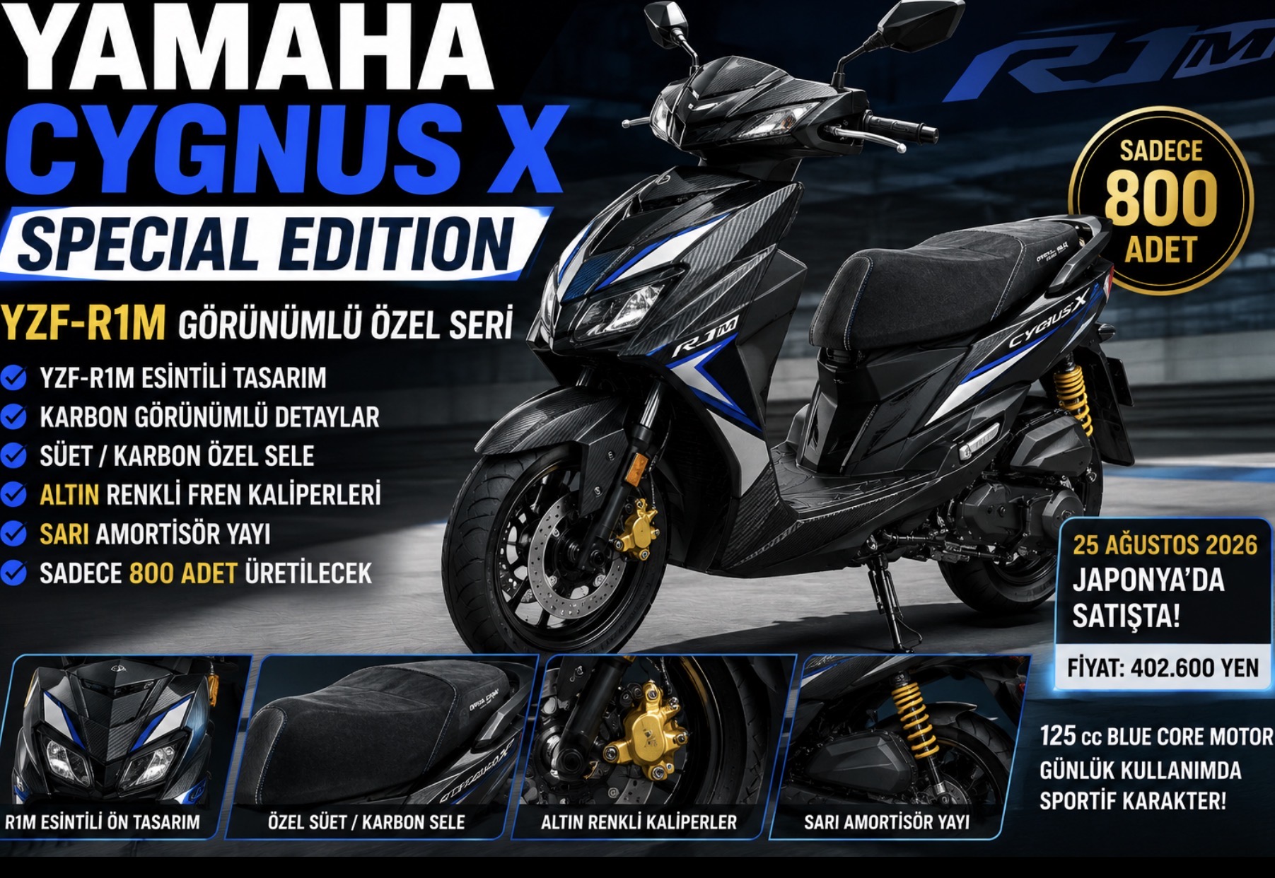Yamaha’dan YZF-R1M Görünümlü Scooter: CYGNUS X Special Edition Satışta