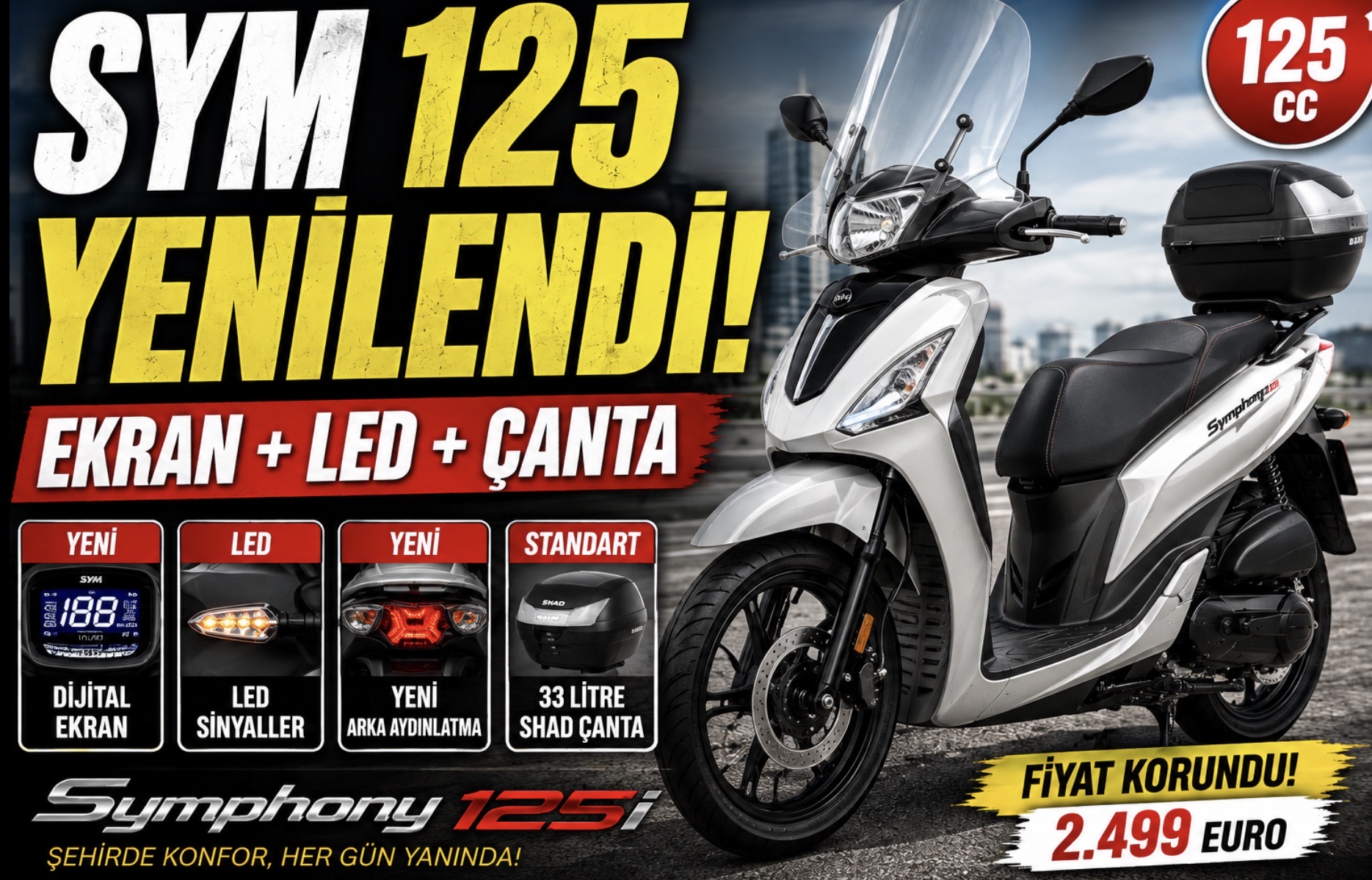 SYM Symphony 125i Yenilendi: Dijital Ekran ve Yeni Donanımlar Geldi
