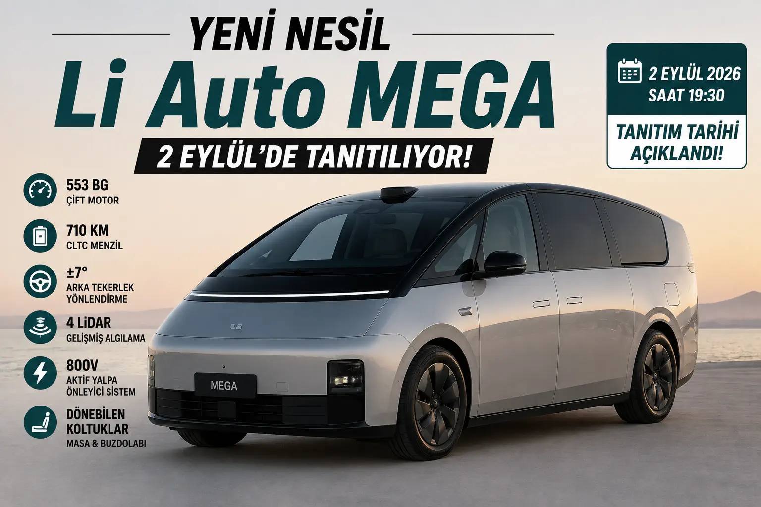 Yeni Nesil Li Auto MEGA 2 Eylül’de Geliyor