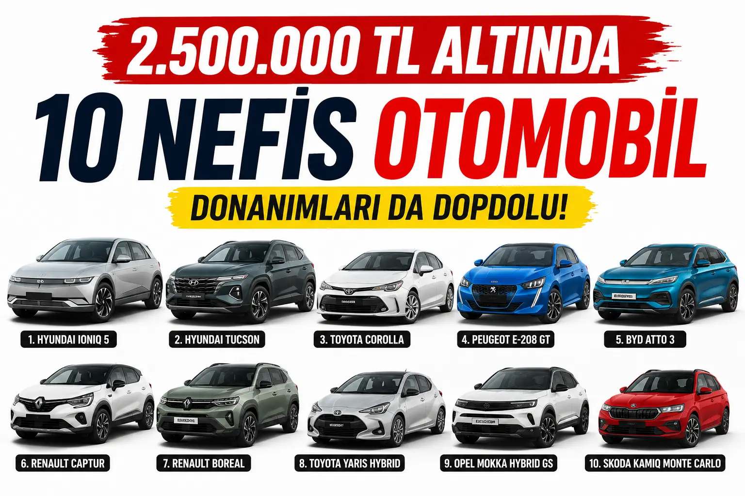 2.500.000 TL Altında Alınabilecek 10 Nefis Otomobil: Donanımları da Dopdolu!