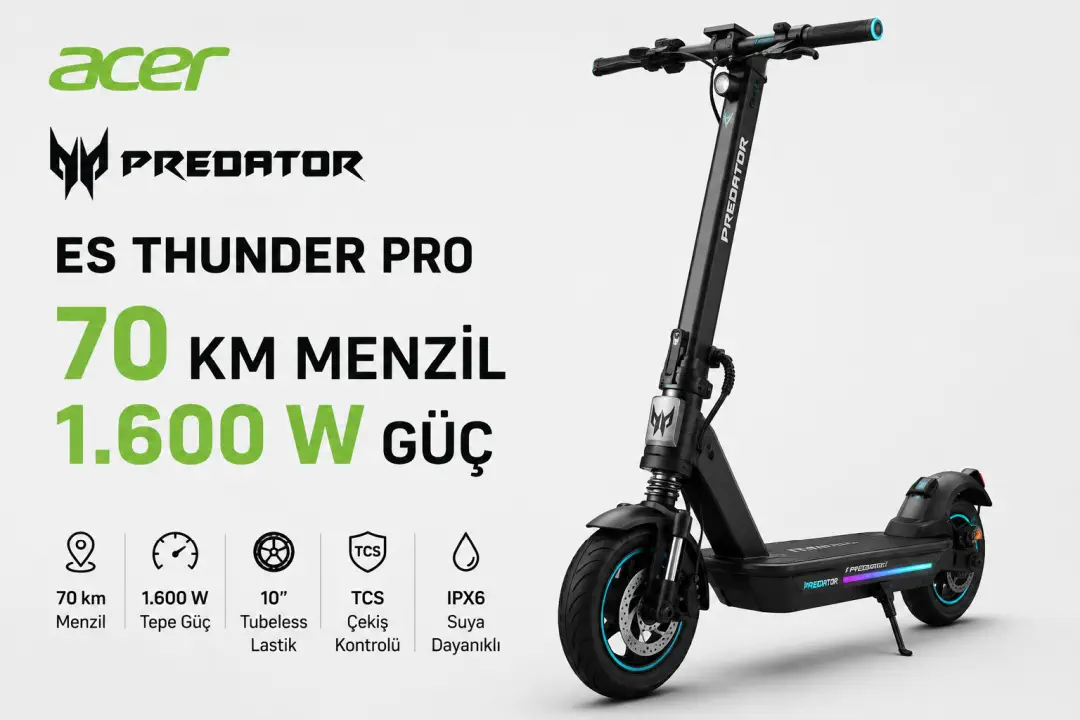 Acer’dan 70 km Menzilli ve 1.600 W Güçlü Elektrikli Scooter: Predator ES Thunder Pro Tanıtıldı