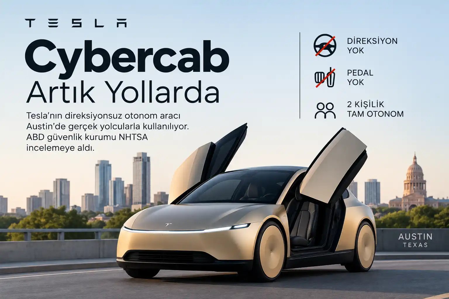 Tesla Direksiyonsuz Cybercab’i Yollara Çıkardı