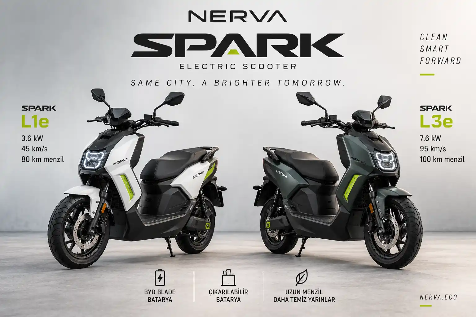 Nerva Spark Tanıtıldı: BYD Blade Bataryalı İki Yeni Elektrikli Scooter