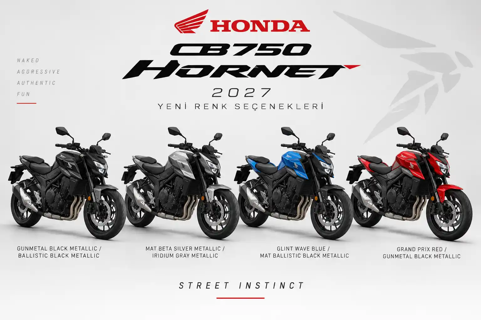 2027 Honda CB750 Hornet Yenilendi: D&ouml;rt Yeni Renk Se&ccedil;eneği Geldi