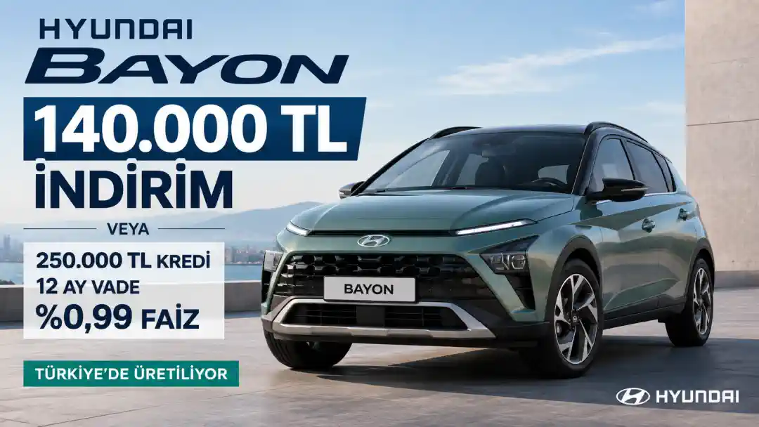 Hyundai BAYON’da 140.000 TL İndirim: 12 Ay %0,99 Faiz Seçeneği de Var
