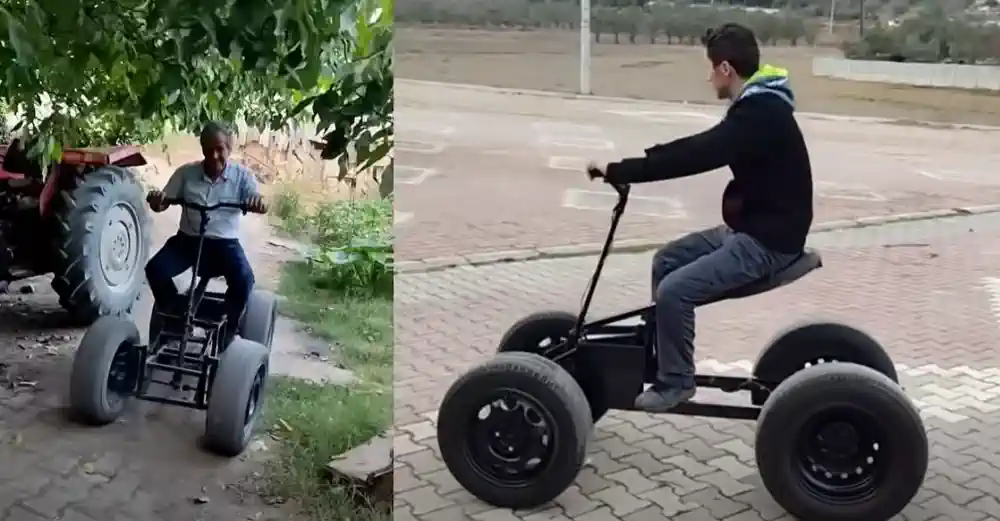 Babasına elektrikli araba yaptı hem de hurdalardan