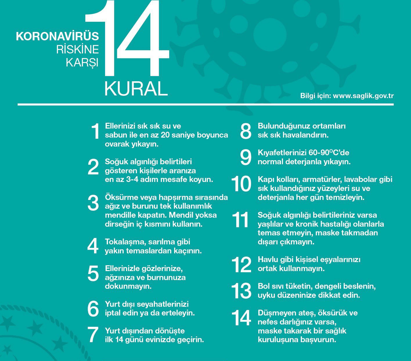 Korona Virüsüne Karşı 14 Uyarı Yayınlandı
