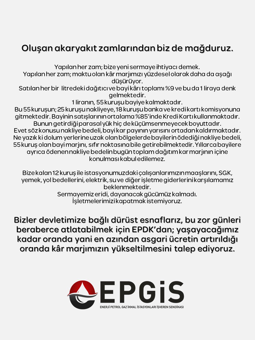 Akaryakıt Zamlarından Bizlerde Mağduruz "Zam İstiyoruz"