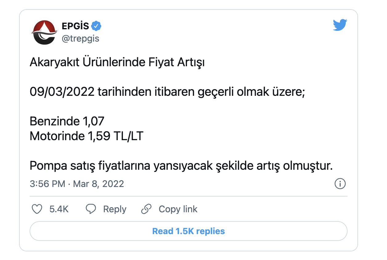 Epgis Yeni Benzin Zammını Açıkladı
