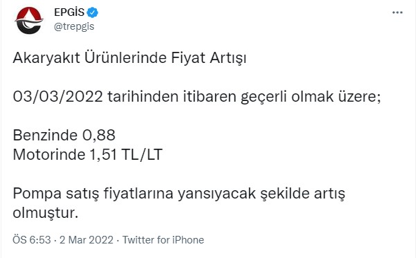 Benzine 88 Kuruş, Motorine 1,51 TL