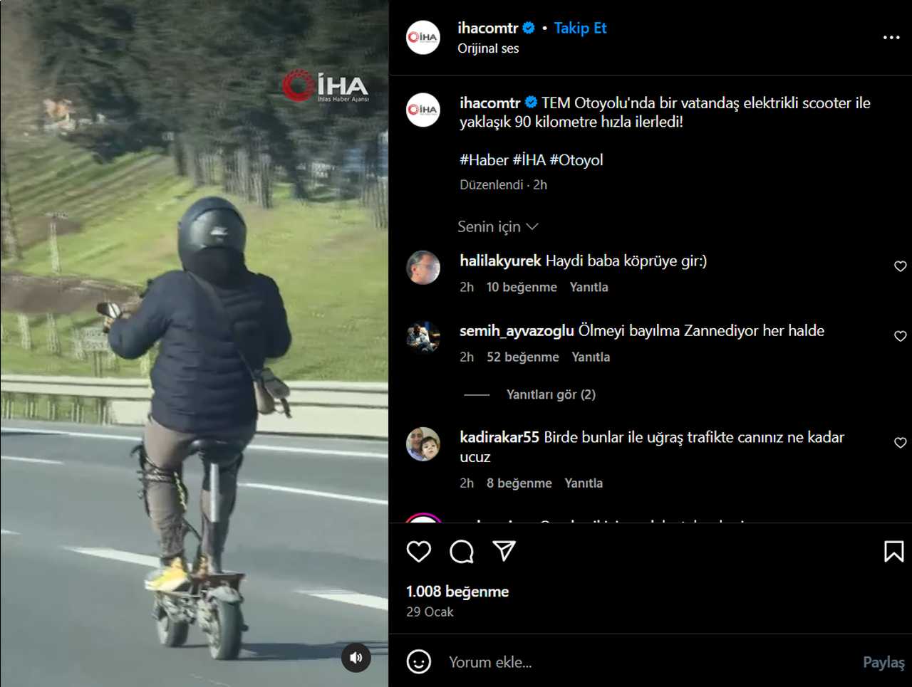 TEM Otoyolu'nda elektrikli scooter 90 kilometre hızla ilerledi!