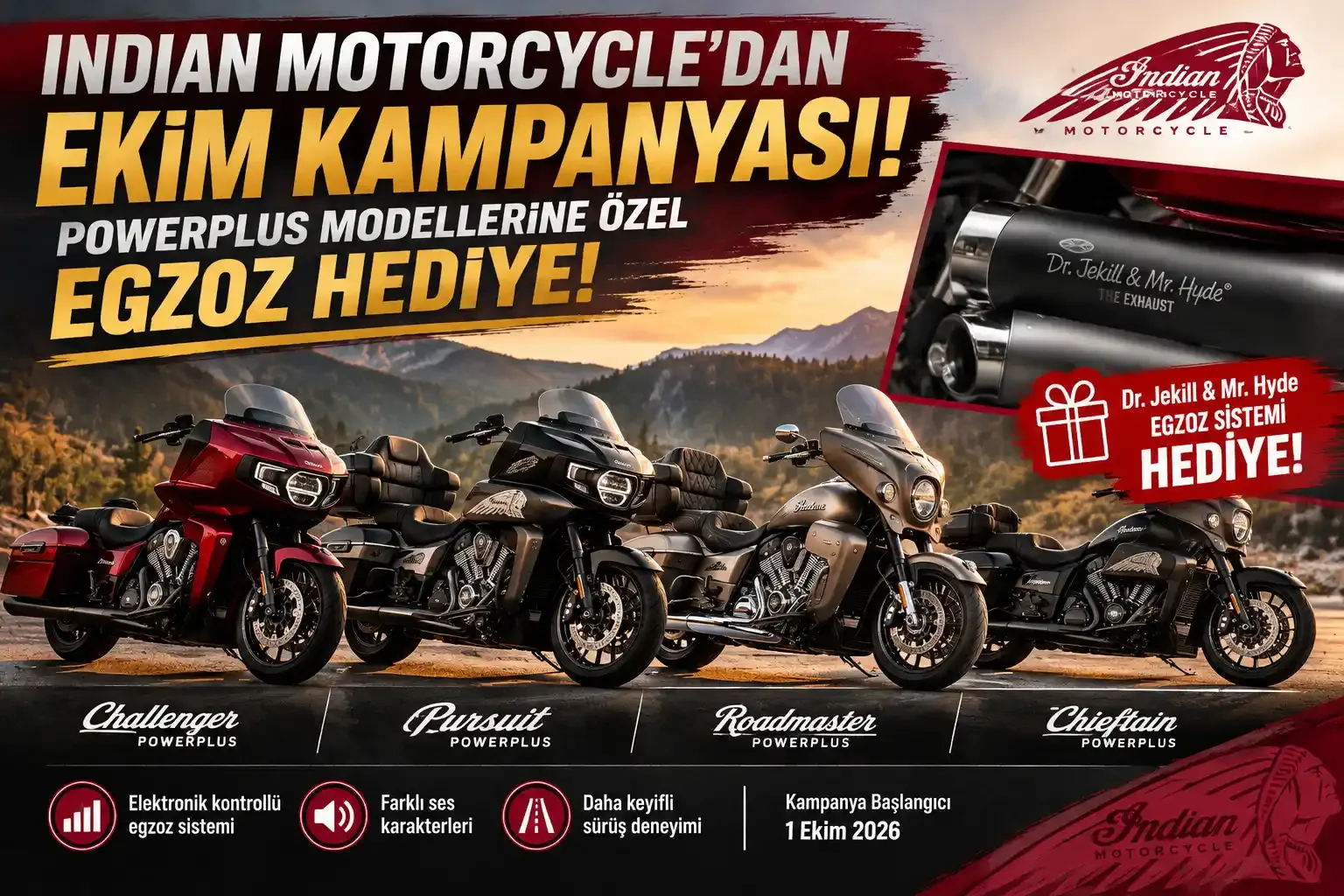 Indian Motorcycle'dan Ekim Kampanyası! PowerPlus Modellerine Özel Egzoz Hediye