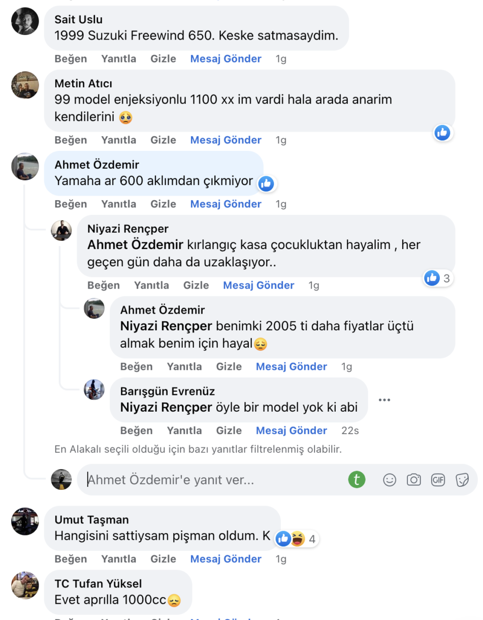 Sattığınıza pişman olduğunuz motosiklet oldu mu?