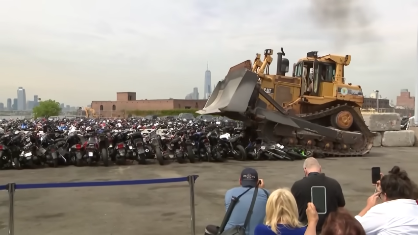 Bulldozer crushes illegal dirt bikes in New York City