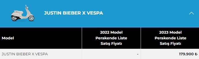 Vespa 2023 Nisan Fiyatları, justin bieber x vespa