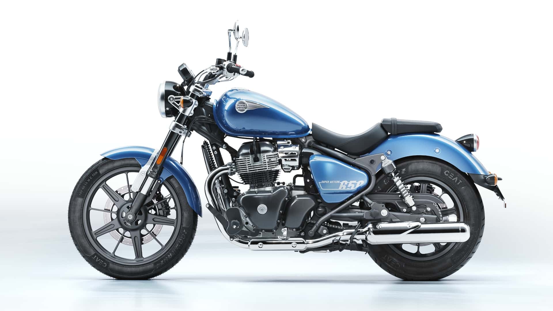 2023 royal enfield super meteor 650 astral blue left side