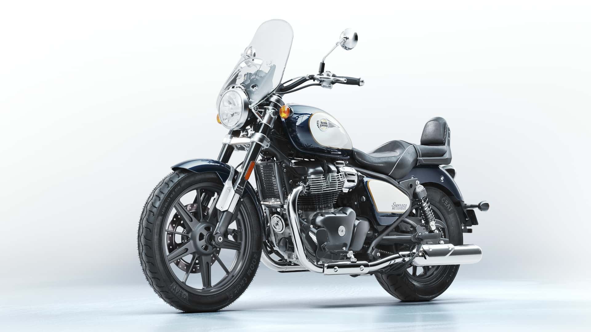 2023 royal enfield super meteor 650 celestial blue left angle