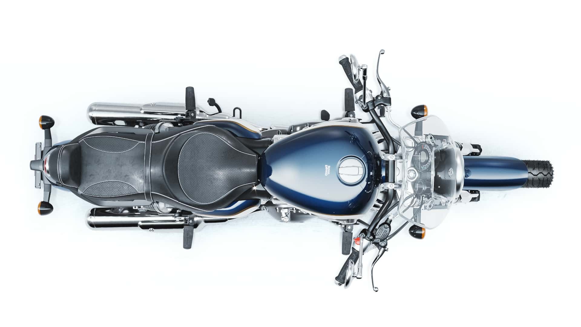 2023 royal enfield super meteor 650 celestial blue overhead