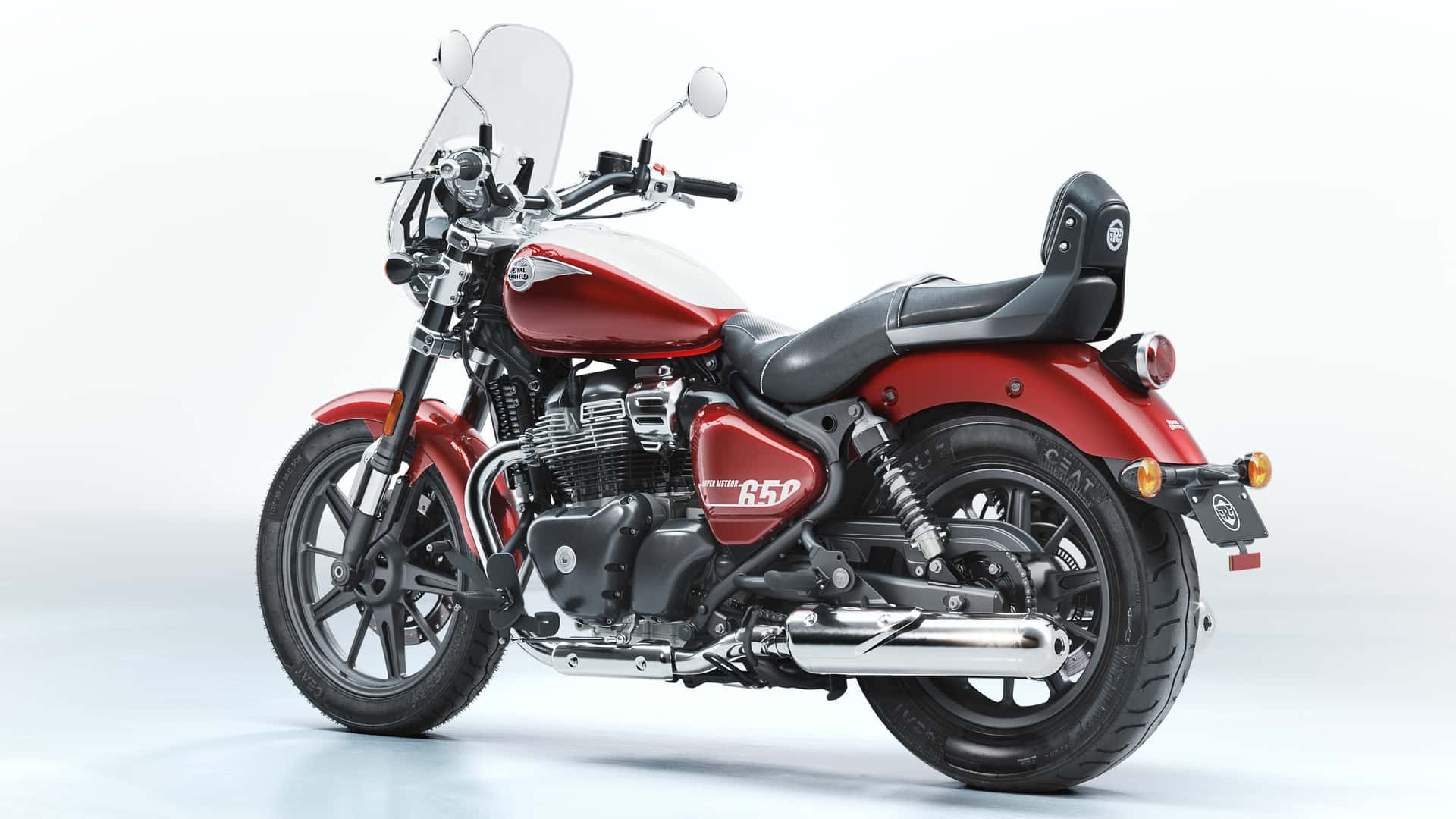 2023 royal enfield super meteor 650 celestial red left angle 2