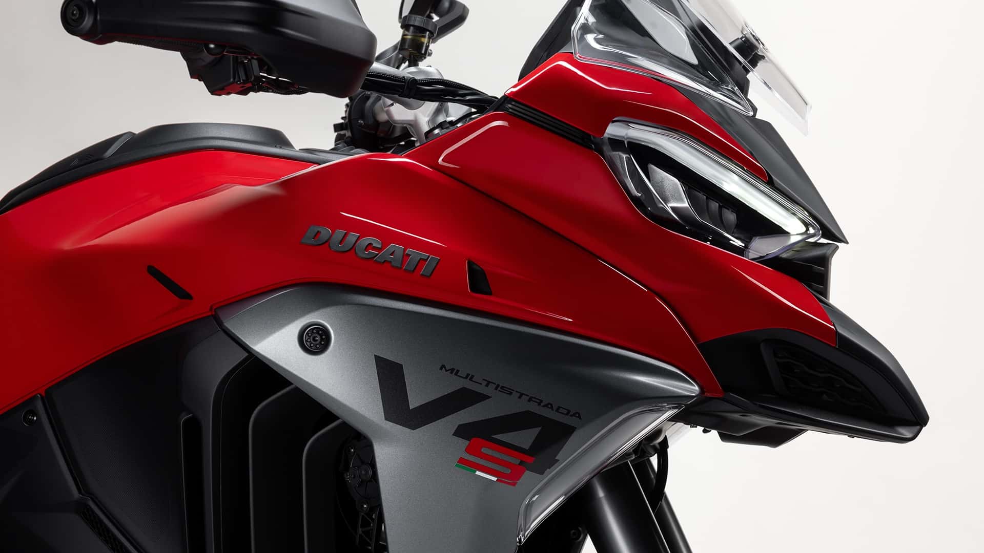 2025 ducati multistrada v4 studio front right closeup view