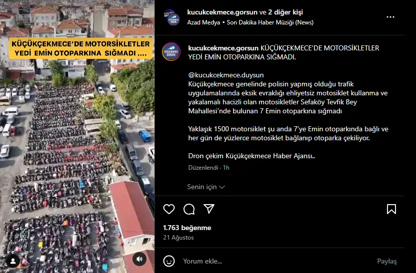 Küçükçekmece’de Motosikletler Yedi Emin Otoparkına Sığmadı